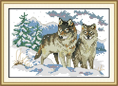 Kit Point de Croix Loup 11CT broderie pré-imprimée DIY toile 40x50 cm décoratif