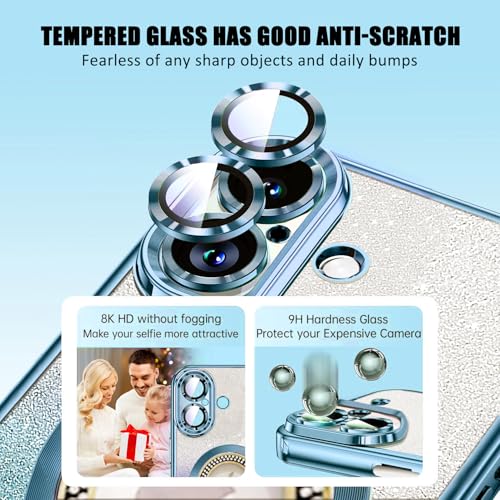 Image of Misscase for iPhone 16 Magnetic Glitter Case Compatible with MagSafe,Full Protection Slim Shockproof Anti-Scratch Case with Camera Lens Protector Logo View Dust-Proof Net for Women Blue