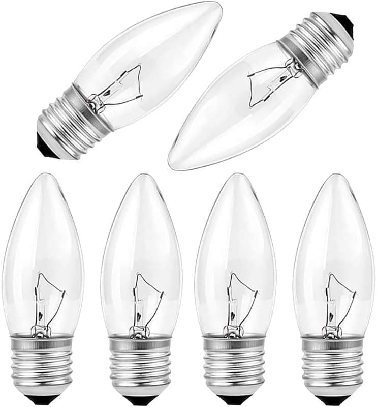 RKOZCSTA Incandescent Torpedo Tip Chandelier Bulbs - 25W Equivalent Dimmable Candle Bulbs Warm White 2700K E26 Medium Base 120V Vintage Filament Style 6-Pack