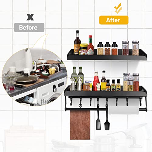 DBREAKS 2 Spice Rack Wall, 40 cm Kitchen Holder, with Kitchen Roll ...
