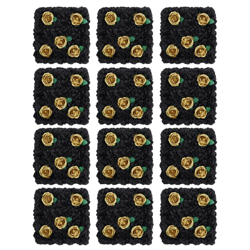 Image of Artificial Flower Wall Backdrop Panels Black Gold 5ftx3.74ft White Rose Halloween Backdrop 3D Floral Wall for Valentine's Day Party Event Photoshoot Background Decorations