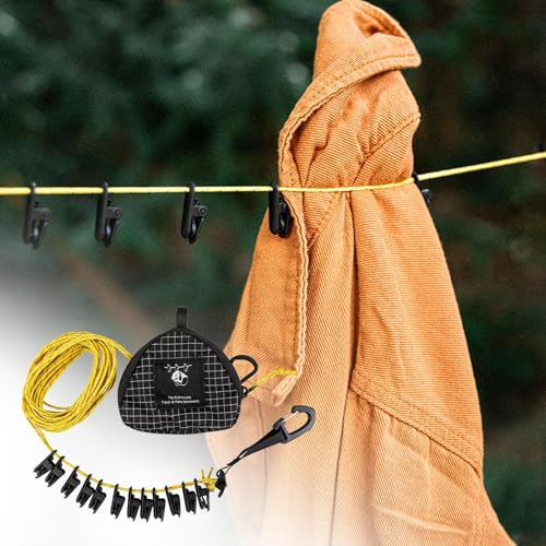 Corde à linge d'extérieur résistante au vent avec pinces intégrées pour le camping et le voyage - 4