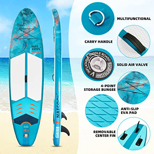 Nafcool Inflatable Stand Up Paddle Board,10'4"×32"×6" Surfing Standing Paddle Board With Sup Accessories & Backpack, Non-Slip Deck,Removable Fins,Leash,Paddle,Hand Pump For Youth & Adult(Lake Blue) #TOP1