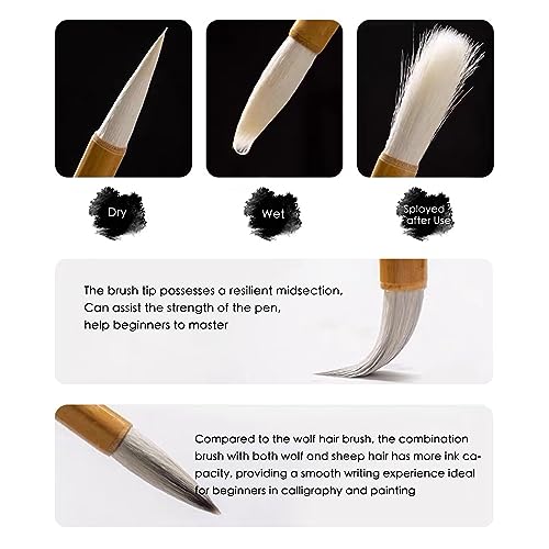 SEAMEW 10-Piece Chinese Calligraphy Brush Set - Premium Writing Brushes with Roll-up Bamboo Brush Holder