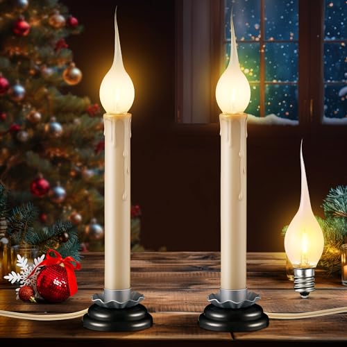Enhon-2-Pack-Rustic-Country-Candle-Lights-with-Replacement-Silicone-Bulb-C7-06W-Electric-LED-Christmas-Window-Candles-Plug-in-UL-Certification-Warm-White-Candlestick-Lamp-5-FT-Cord-OnOff-Switch Enhon 2 Pack Rustic Country Candle Lights with Replacement Silicone Bulb C7 06W Electric LED Christmas Window Candles Plug in UL Certification Warm White Candlestick Lamp 5 FT Cord OnOff Switch