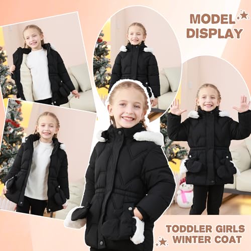 Image of AiWMGL 3T 4T 5T 6T Toddler Girls Winter Coat Jacket Outwear Clothes Warm Overcoat Snowsuit Puffer Parka Fur Lined Hood Kids