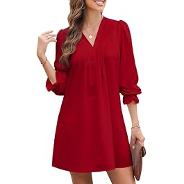 Dokotoo Womens Casual Dress A-Line Ruffle Sleeve V Neck Midi Dress 2024 Fashion Pleated Flowy Sundress Loose Shirt Dresses