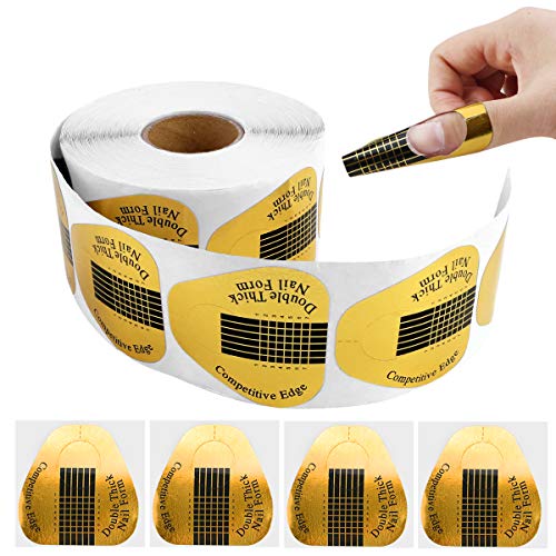 Newbested 500 PCS Gold Horseshoe-shaped Nail Art Extension Tips,Self-adhesive Acrylic UV GEL Nail Extension Forms Guide Sticker Nail DIY Art Manicure Tool for Salon