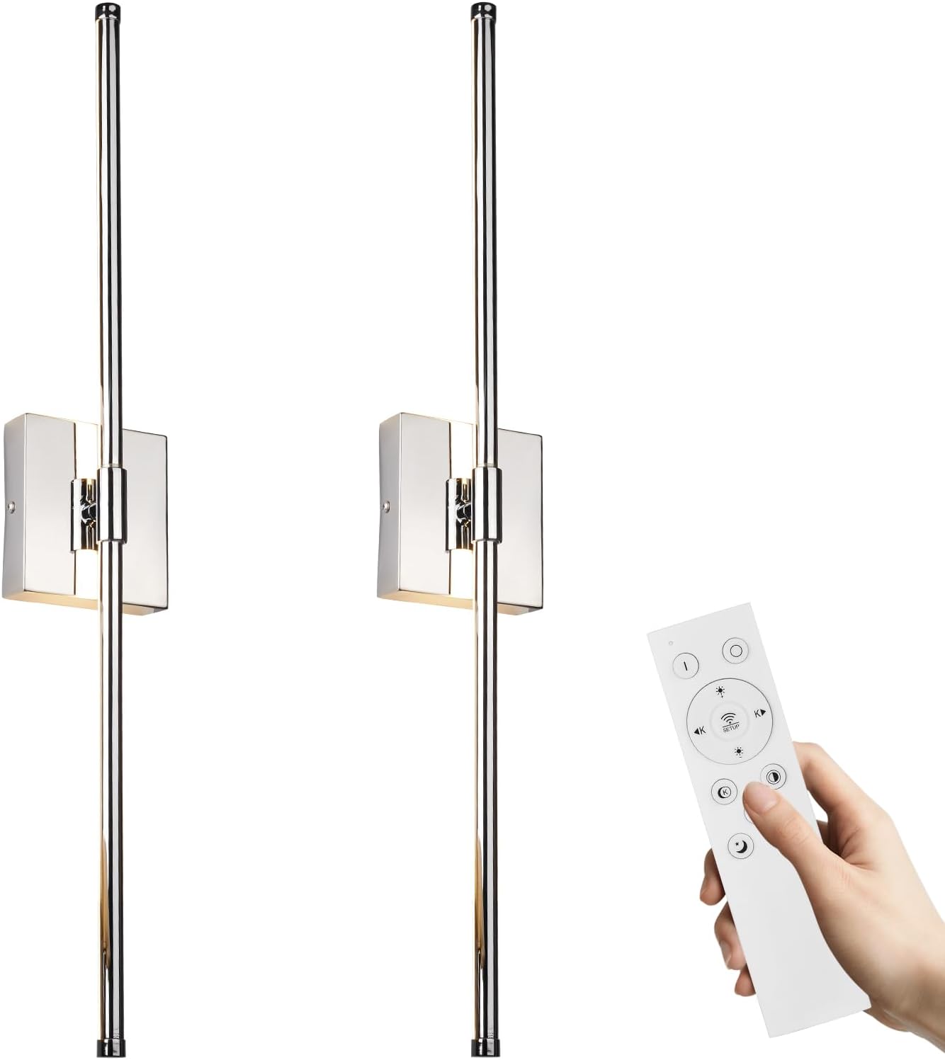 LED Wall Sconces with Remote Control, Dimmable Wall Sconces Set of 2, 5 Colors 3000K-6500K & Dimmable, Hardwire Wall Light with Timer & Night Light, LED Wall Lamps for Bedroom, Living Room, Chrome Chrome 2 Pack