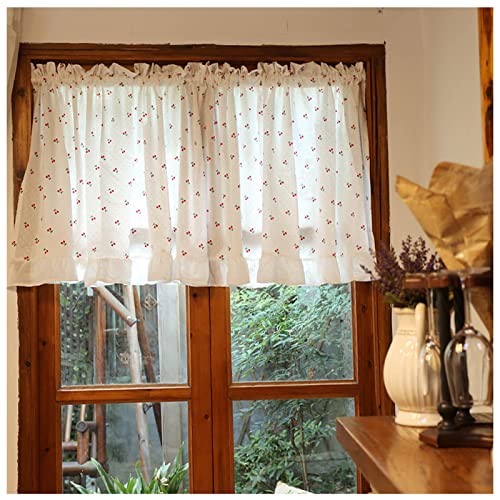 TAEOVXD Cortina con Cenefa de Estilo campestre de algodón y Cerezo para Ventanas, Cortinas de Cocina con Bolsillo para Varilla para Dormitorio, habitación de niños, Cortina Corta Tipo cafetería