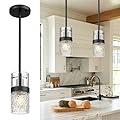 LMS Black Pendant Lights, Modern Industrial Pendant Lighting for Kitchen Island with Hammered Glass, LMS-172