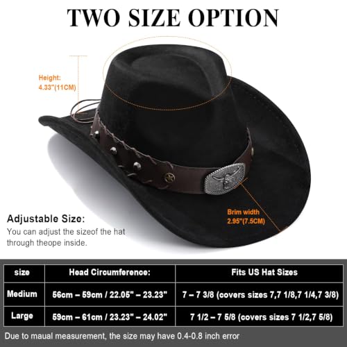 Image of Cowboy Hat for Men Women Suede Western Leather Cowgirl Hats Uniex Hat