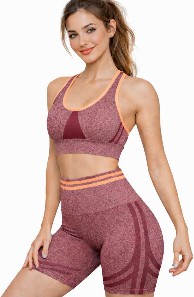 Women's 2-Piece Seamless Yoga Set, Sports Bra and High Waist Shorts, Athletic Workout Set