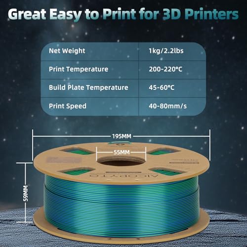 Image of Dual Color Silk PLA 3D Printer Filament 1.75mm, Dual Color 2-in-1 Green-Blue Silk Filament 1KG Spool (2.2lbs) Dimensional Accuracy Probability + /- 0.02mm Fits Most FDM 3D Printers, Blue-Green