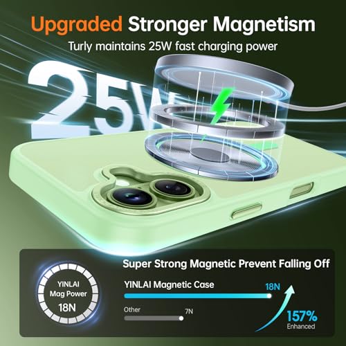 Image of YINLAI for iPhone 17 Case 6.3-inch,Magnetic Compatible with MagSafe, Slim Matte Anti-Fingerprint, Shockproof Full Body Military Grade Protection for iPhone 17 Cover, Light Green