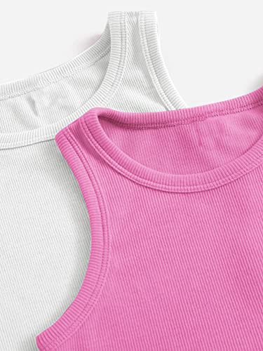 Image of Milumia Girl's 2 Pack Ribbed Knit Sleeveless Round Neck Casual Baisc Crop Tank Top