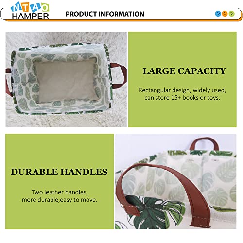 Image of NTAOHAMPER Rectangular Green Storage Basket, Waterproof Safari Nursery Box with Handles for Bedroom, Jungle Theme Gifts Basket, Momstera Decor(Leaf)