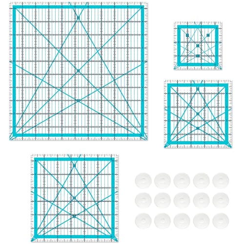 Quilting Rulers Sewing Rulers 4 Piece Quilting Square Templates Acrylic Rulers with Non-Slip Rings for Sewing (3.5X3.5 5X5 6.5X6.5 10.5X10.5) (Blue)