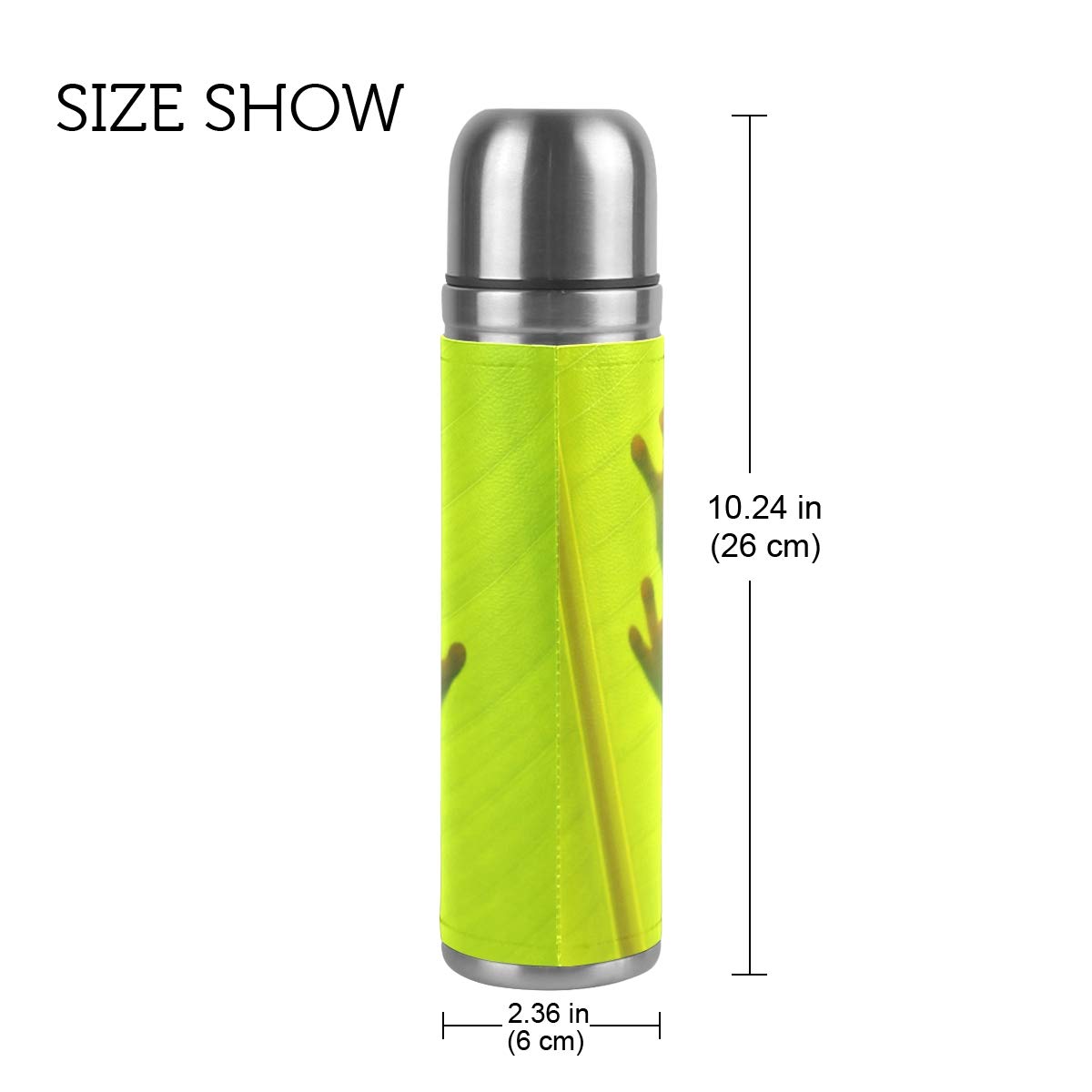 Taza de viaje de acero inoxidable con aislamiento al vacío, doble pared, a prueba de fugas, color verde, hoja de plátano, diseño de rana, personalizable con estampado de piel auténtica, 500 ml