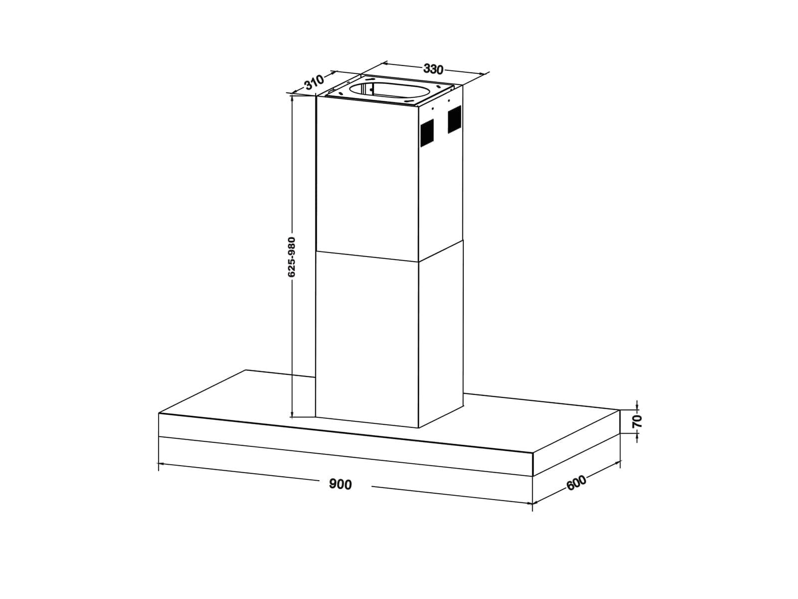 Inselhaube IH 694 610 E T-Line 90 cm Edelstahl max. Gebläse