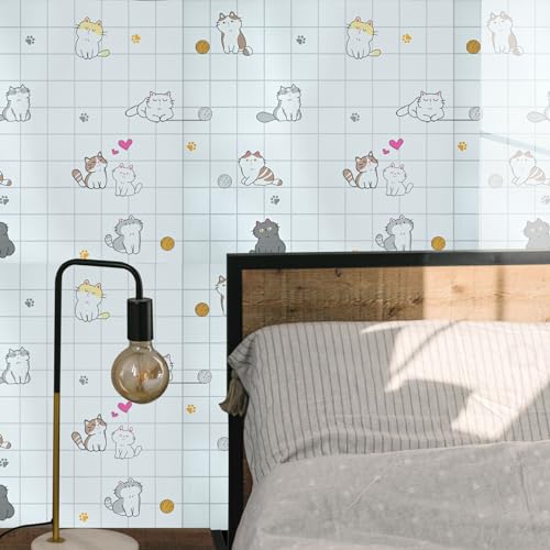 Image of SARVATRAY Self-Adhesive Wallpaper, Kitchen Oil Proof Heat Resistant Stickers, Vinyl Sheet for Wall 2 X 6.5 SQ FT (2 M Kitty Theme WS)