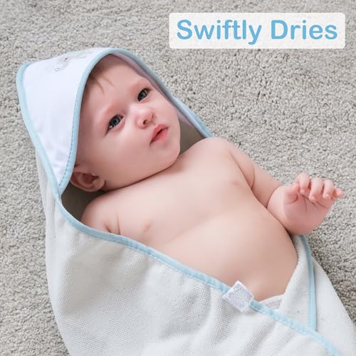 Image of Viviland Baby Towels and Baby Wash Cloths Set Hooded Baby Towels Baby Wipes Absorbent Bath Face Towels Burp Cloths or Face Towels for Girl Boy 6-Pack Size 28 x 28 Inch(Blue Elephant)