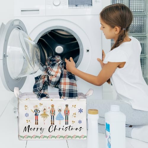 Image of Christmas Storage Basket with Handles, Nursery Organization, Waterproof Toy Box for Boys and Girls Room, Decor Rectangular Fabric Box for Clothes, Christmas Gifts Storage Box, Christmas Party Decor