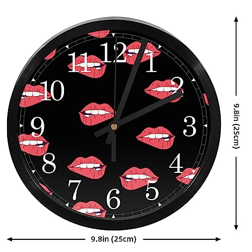 Horloge murale silencieuse cadeau original maison cuisine design lèvres rouges sur noir - 5