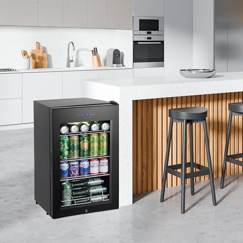 Image of Beverage Refrigerator Mini Fridge 120-Can 17 inch Glass Adjustable Shelf Office
