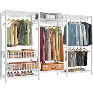 VIPEK V10 Plus Wire Garment Rack 5-Tiers Heavy Duty Clothes Rack Large Size Clothing Rack with 4 Hanging Rods, 6 Wire Shelves and 2 Slid Baskets, 85.4" W x 15.7" D x 76.4" H, Max Load 920 LBS, White VIPEK V10 Plus Wire Garment Rack 5 Tiers Heavy Duty Clothes Rack Large Size Clothing Rack with 4 Hanging Rods 6 Wire Shelves and 2 Slid Baskets 854 W x 157 D x 764 H Max Load 920 LBS White