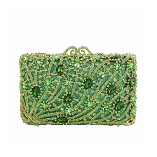 PENGZHI Women Sparkling Rhinestone Clutch Purse Seaweed Crystal Evening Bag Luxury Wedding Handbag Shoulder Bag for Prom Party, Green