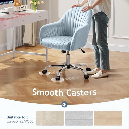Image of AZAKEE Velvet Office Chair with Wheels & Armrests - Mid-Back Swivel Desk Chair for Home Office, Study, Bedroom & Vanity - Adjustable Height, Comfortable & Stylish (Grey)