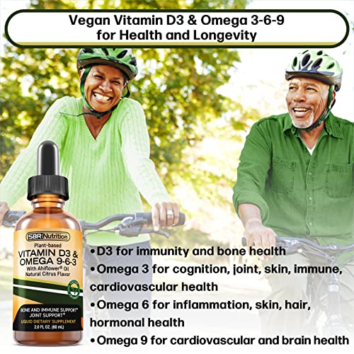 Sbr Nutrition Plant-Based Vitamin D3 And Omega 3-6-9 Liquid Dietary Supplement With Ahiflower Oil, Bone, Immune, Inflammation Support, Natural Orange Citrus Flavor, 2Oz (60Ml), 30 Servings #TOP5