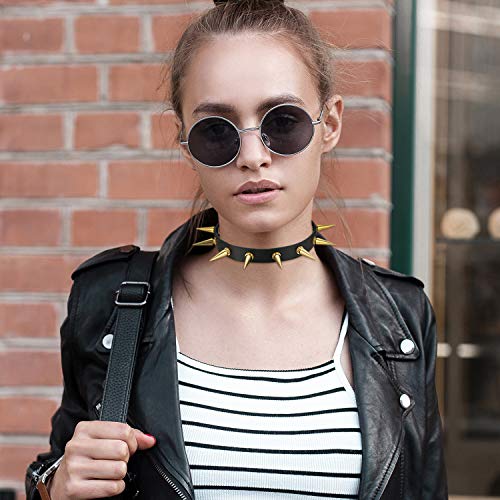 Cupimatch Gothic Rivets Adjustable 3 Button Leather Necklace Choker Punk Rock Alloy Stud Spike Collar Belt for Women Men2