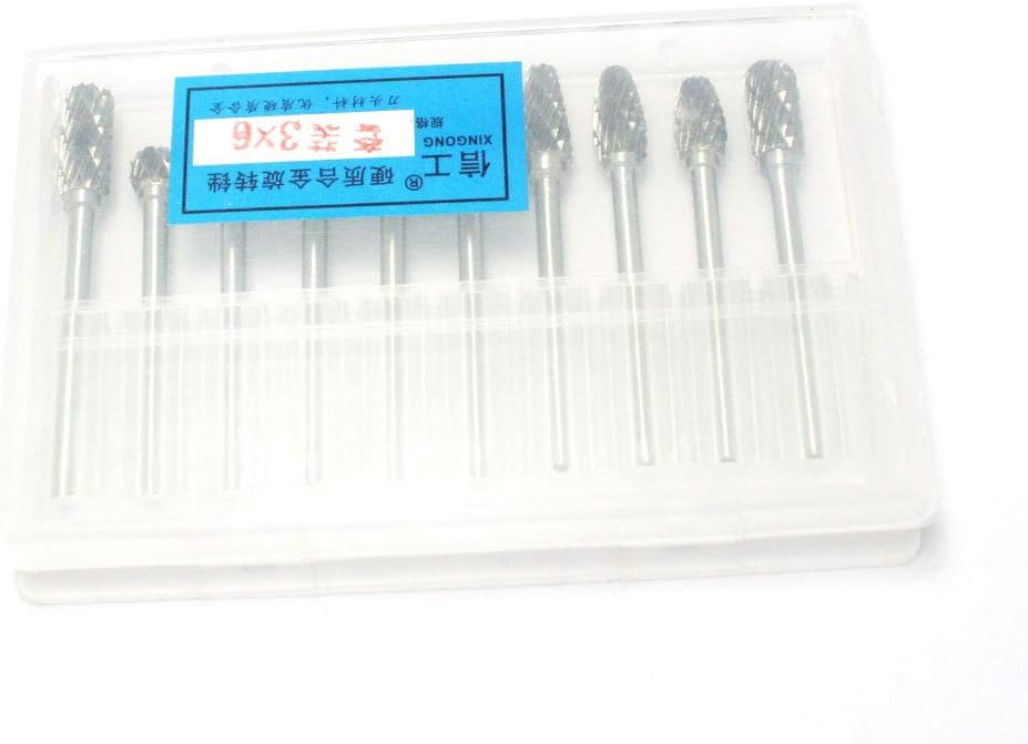 10pcs 1/8" Shank Tungsten Steel Solid Carbide Rotary Files Diamond Burrs Set Fits Rotary Tool for Woodworking Drilling Carving Engraving