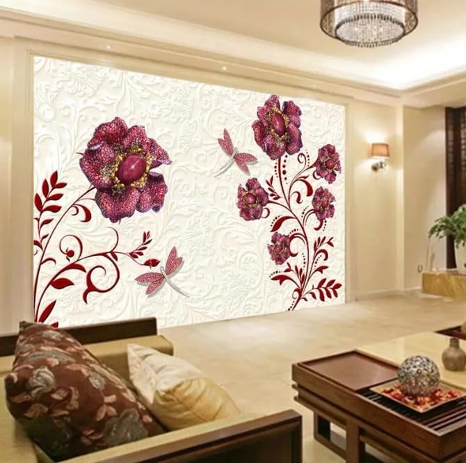 Papier peint 3D pour agrandir une pièce motif fleurs losanges - 3
