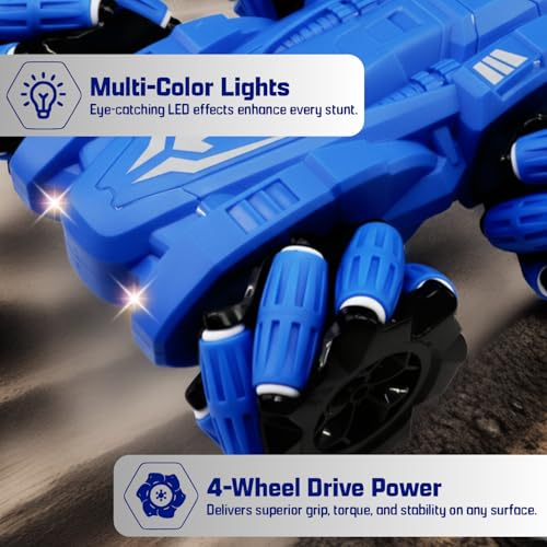 Image of Remote Control Drift Stunt Car 4WD | 360 Rotating | Dual Sided Climbing | High-Speed Tumbling | Rechargeable Stunt Car | C-Type Charging | Remote Control Car for Kids | Made in India. (Blue)