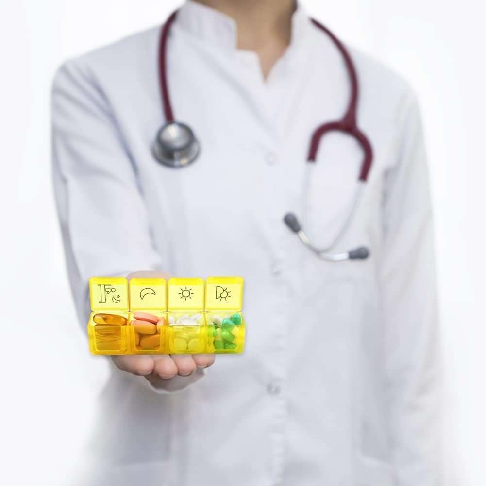 organizador de pastillas diario, 7 Días 4 Compartimentos 7 Días Mañana Mediodía Tarde Noche 7 Días Caja de Medicamentos Tabletas Caja Semanal con Compartimentos Grandes for Medicamentos, Vitaminas, Ac