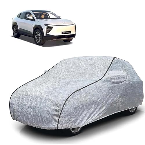 Image of Sulfar 100% Waterproof Car Body Cover Compatible with Mirror for Mahindra XEV 9e (Triple Stitched, Full Bottom Elastic, Magic Silver with Black Piping)