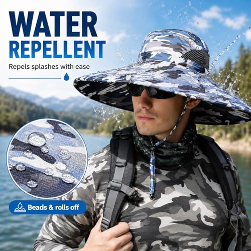 Image of HUAMULAN Wide Brim Sun Hats Men and Women Bucket Safari Fishing Hat for Hiking Garden Lawn Work Camping Outdoor