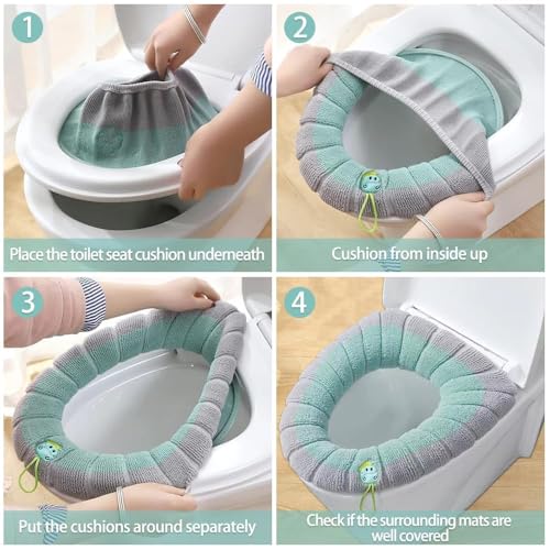 Udbrud WC-Sitzwärmer, 4 Stück WC-Sitz Cover Dicker Waschbar Tuch Toilettensitzbezug Pads Toilleten Sitz Abdeckungskissen für Die Meisten O-U-Toiletten der Familie Geeignet Sind