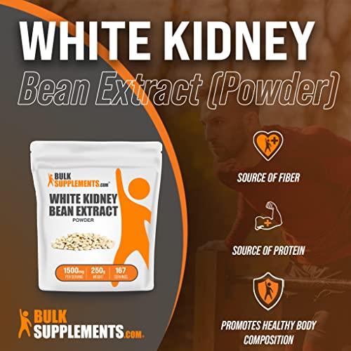 Bulksupplements.com White Kidney Bean Extract - Powdered Extract For Digestive Support, Protein Source - Gluten Free - 1500Mg Per Serving, 167 Servings (250 Grams - 8.8 Oz) #TOP2
