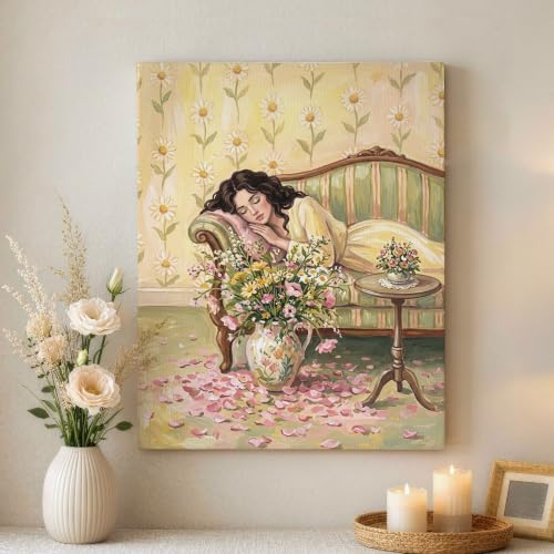 Lienzo floral de primavera de 40x50 cm, cuadro vintage de flores amarillas para sala de estar