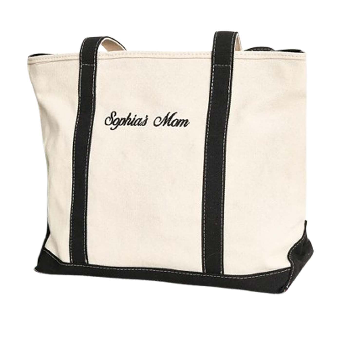 Personalized Embroidered Canvas Boat Bag, Custom Name Tote Bag Mom Reusable Grocery Shopping Bags