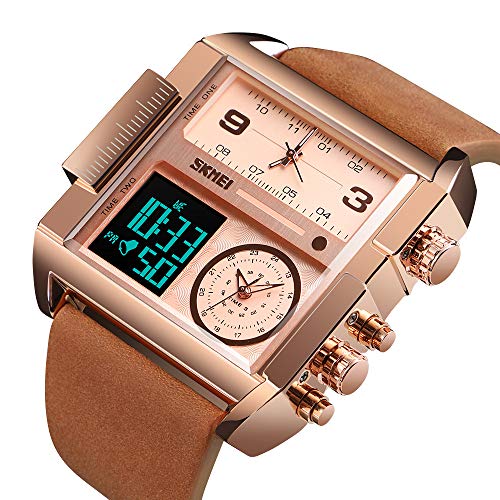 Image of SKMEI Men's Digital Sports Watch, LED Square Large Face Analog Quartz Wrist Watch with Multi-Time Zone Waterproof Stopwatch