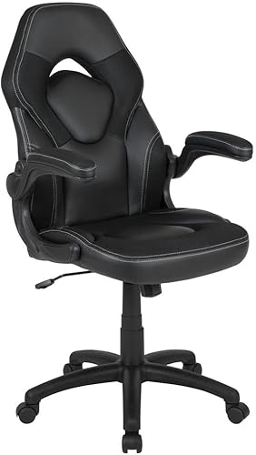 Flash Furniture X10 - Silla giratoria de policarbonato ergonómica y ajustable con apoyabrazos abatibles para videojuegos, juegos de carreras,