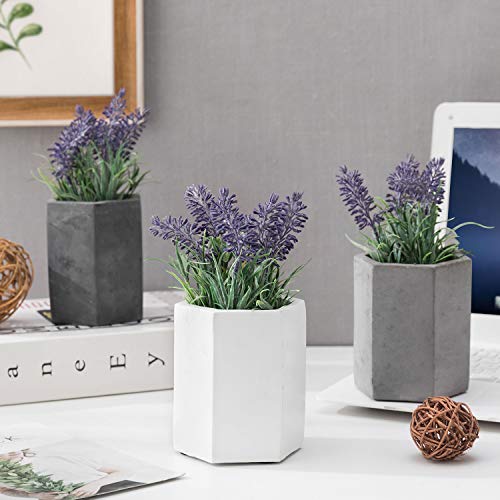 Image of MyGift Set of 3 Cement Decorative Hexagon Multi-Colored Desktop Pen Holder and Pencil Office Supply Stationary Storage Cups (White, Gray, Black)