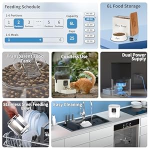 Automatic Cat Feeders with 6L Large Capacity Food Storage: Timed Pet Feeders with Programmable Feeding Schedule, Detachable for Easy Clean, Up to 36 Portions Per Day for Large Dog (25 Cup) Automatic Cat Feeders with 6L Large Capacity Food Storage Timed Pet Feeders with Programmable Feeding Schedule Detachable for Easy Clean Up to 36 Portions Per Day for Large Dog 25 Cup
