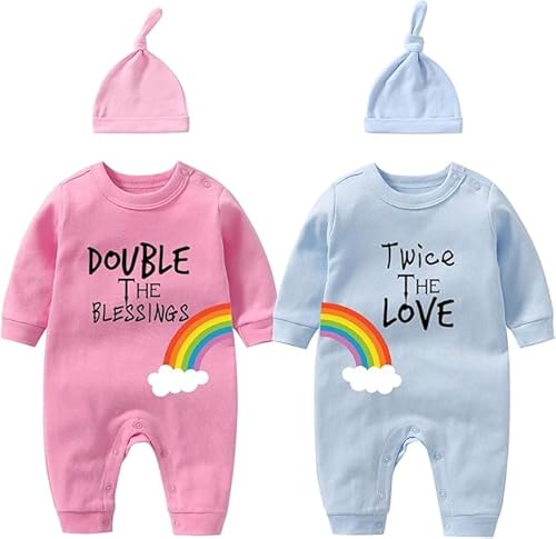 culbutomind Bambino Twins Neonato Neonato Ragazzi Ragazza Doppio Le Benedizioni Due Volte L'Amore Del Bambino Body Vestiti Abiti, Rosa Blu Doppia Due Volte, 1 mese
