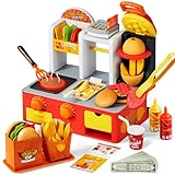 Lalalark Chop 'N Flip – Fast-Food-Station mit über 40 Zubehörteilen, interaktivem Kartoffelschneider, simuliertem Brateffekt und Grilllichtern, Bestell- und Getränkestation